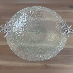Textured Glass Plate with Aqua Accents